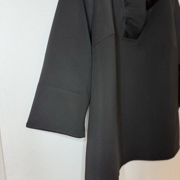 GRETCHEN SCOTT Jersey Ruffneck 3/4 Sleeve Top Black Ruffle Soft Stretch XXL/16 - Picture 4 of 12